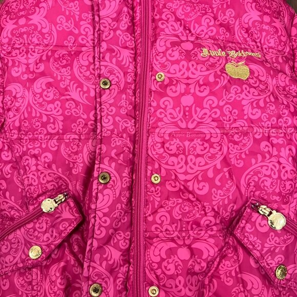 Vintage APPLE BOTTOMS pink gold fur lined hood jacket XL tie grommets puffer - Picture 10 of 10